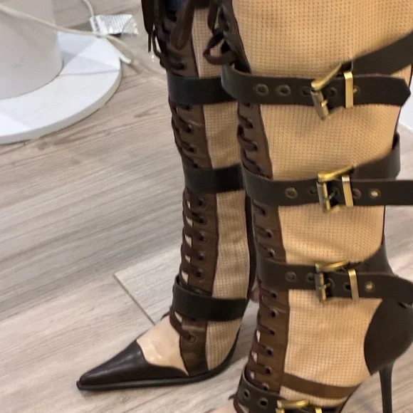 Gianmarco Lorenzi Brown and Cream Heeled Boots - Picture 3 of 8